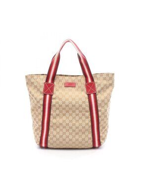 Gucci Tote GG Crystal Beige Red Canvas Leather